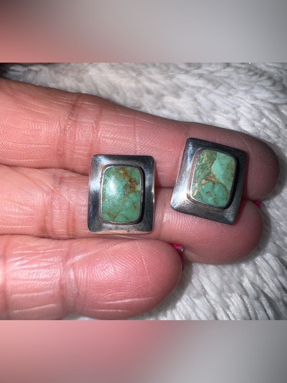 Vintage Boma Sterling Silver Turquoise 
Cabochon Stud Earrings 925